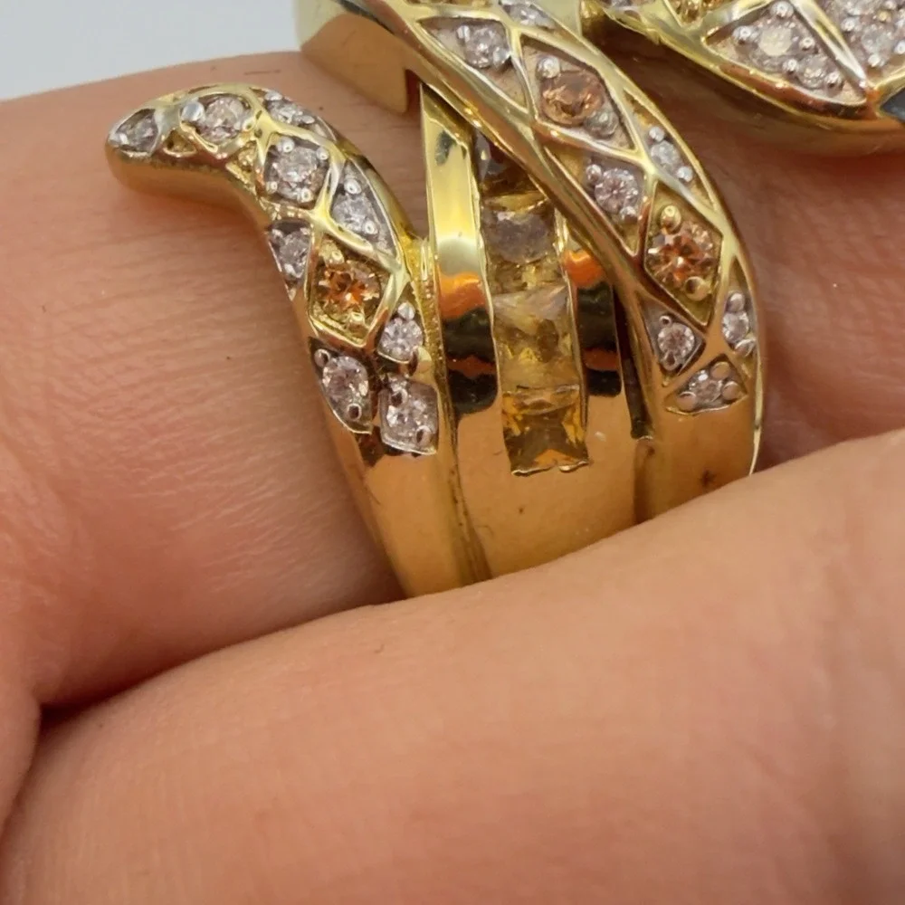 Vtg Djoy Sterling Silver Snake Ring Yellow Saphire Diamond Spinel 18k Vermeil